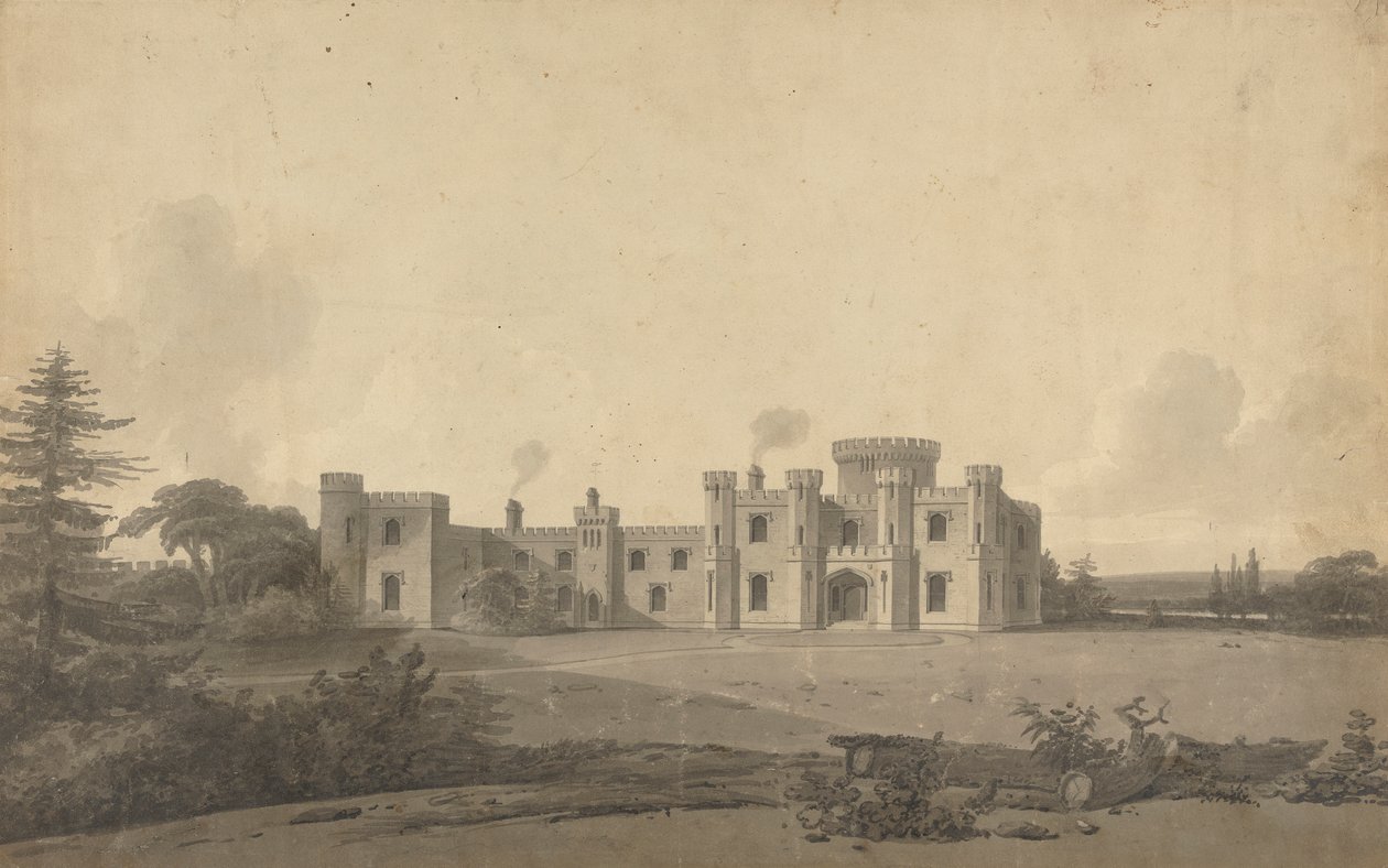 Progetto per il castello di Knepp, Sussex: prospettiva da John Nash