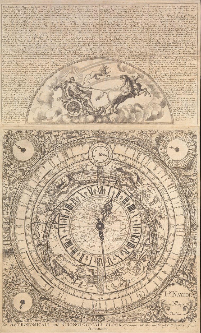 Orologio Astronomico e Cronologico che mostra tutte le parti più utili di un Almanacco da John Naylor