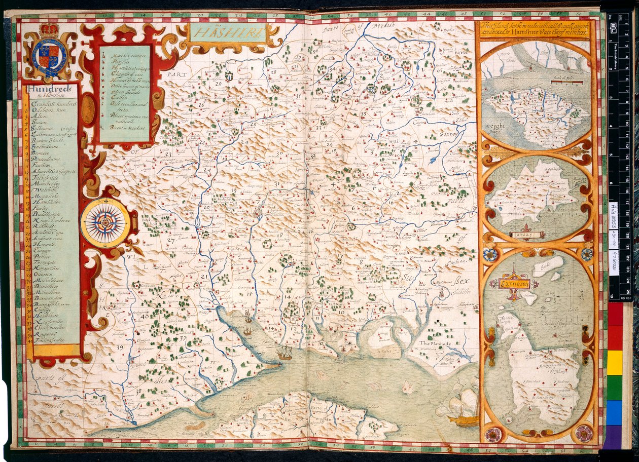 Southampton, Hampshire: Descrizione di, di J. Norden, con mappa: 1595 da John Norden