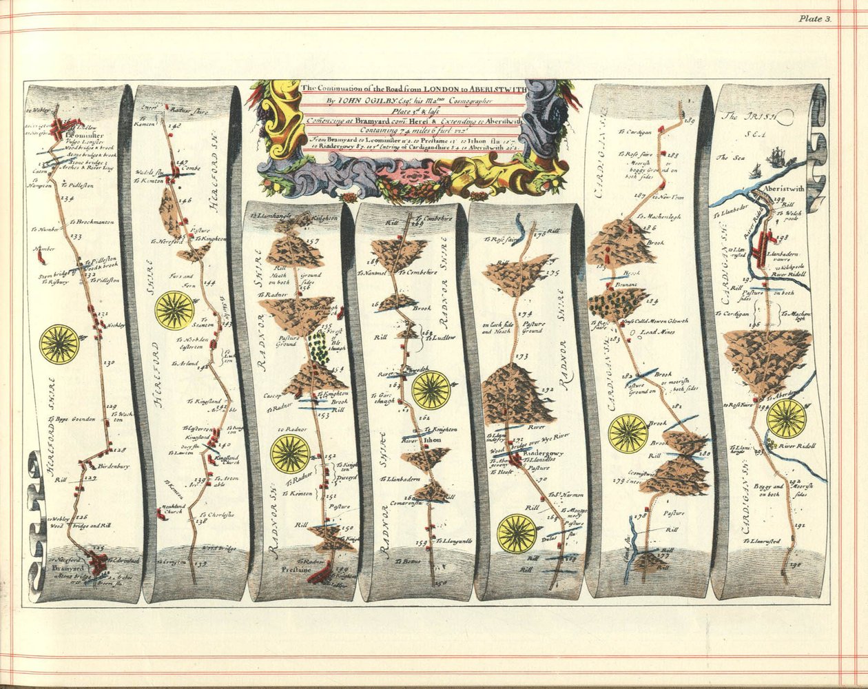 Atlante Britannia: La continuazione della strada da Londra ad Aberystwyth, 1675 da John Ogilby