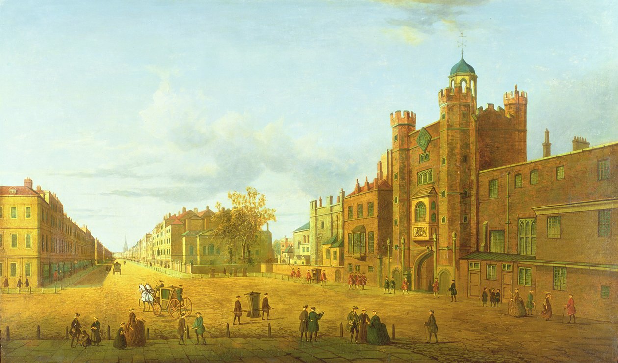 Veduta del Palazzo di St. James, guardando oltre Pall Mall, inizio XIX secolo da John Paul