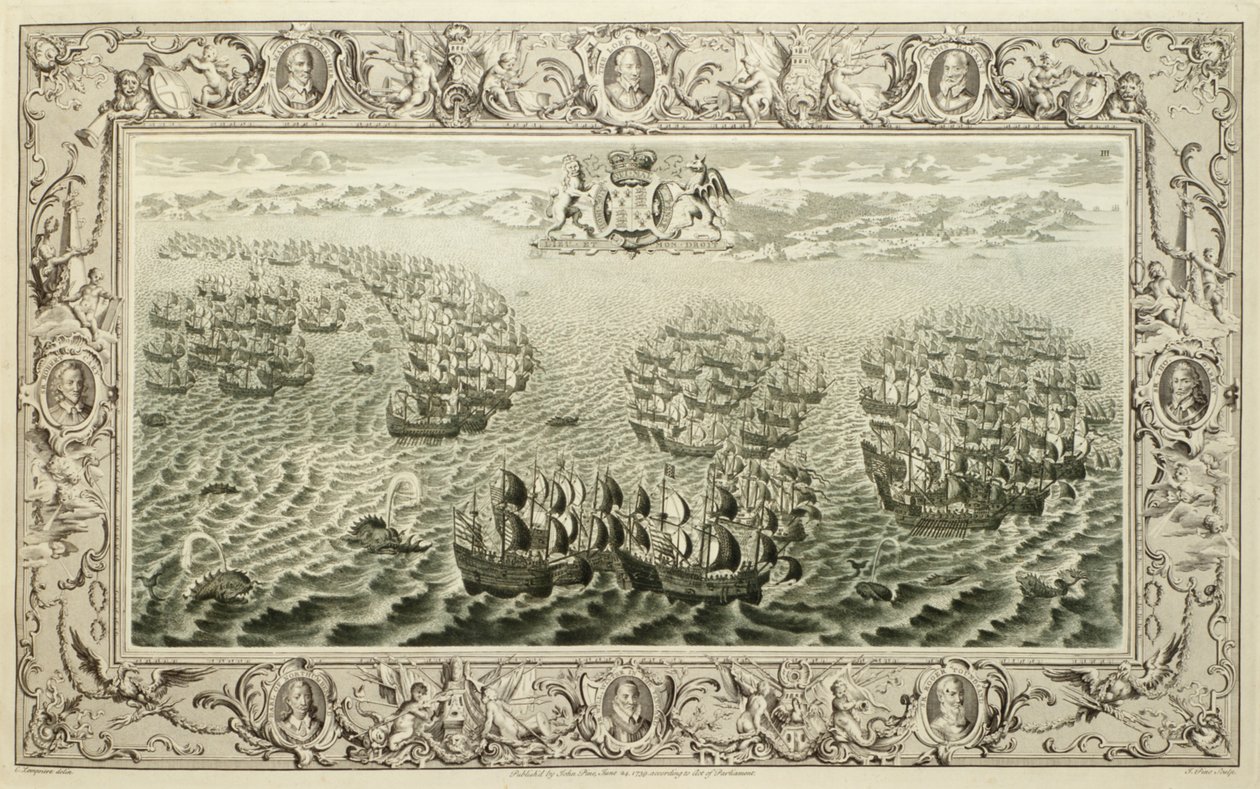 Armada (incisione da un arazzo), 1739 da John Pine