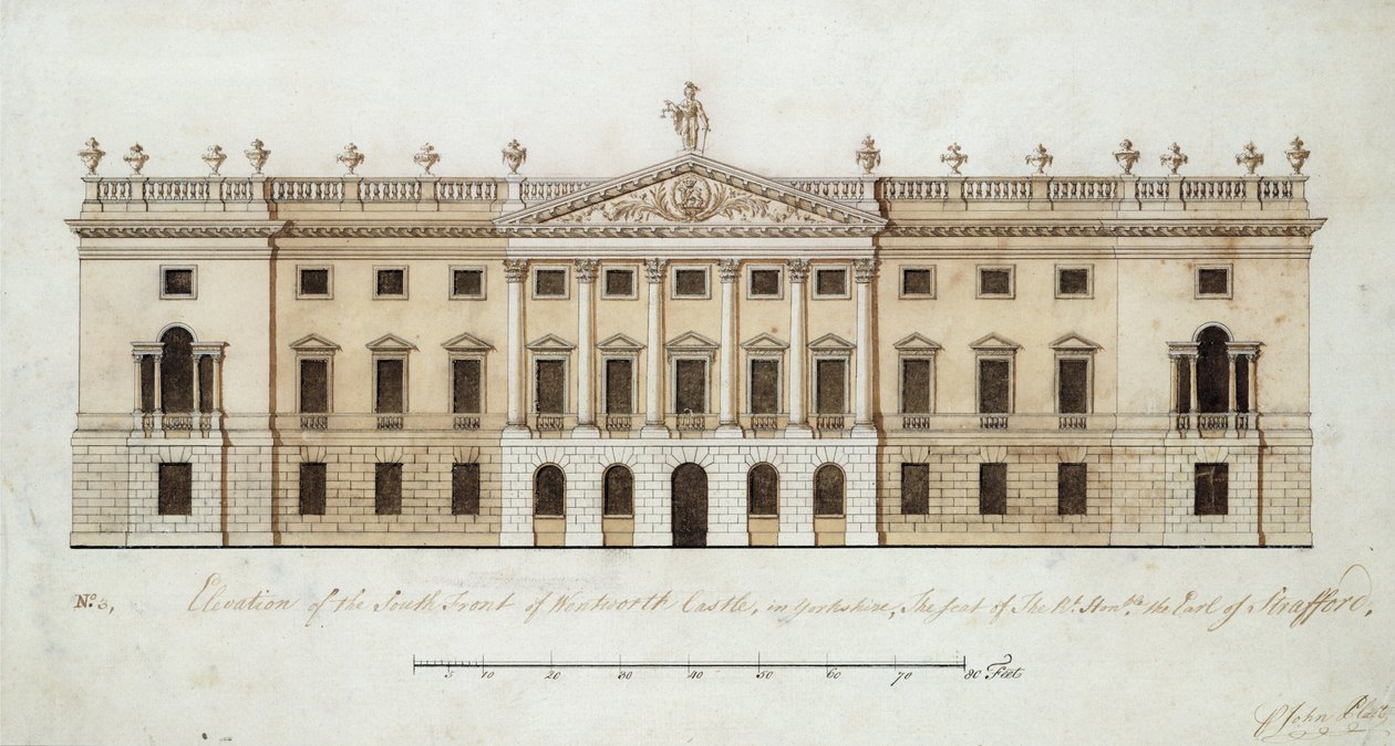 Castello di Wentworth, progetto per la facciata sud, c.1760 da John Platt