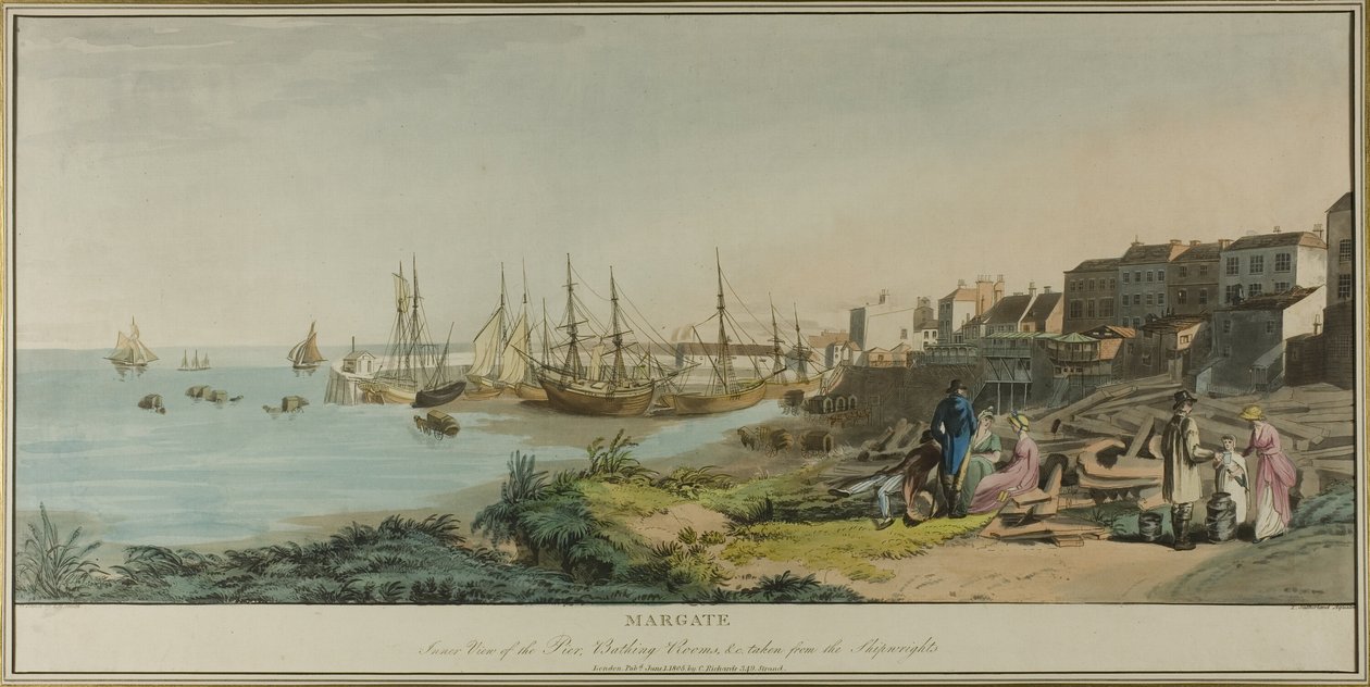 Margate, vista interna del molo, stanze da bagno, e presa dai costruttori di navi da John Raphael Smith