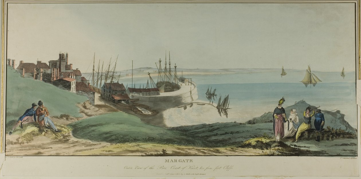 Margate, Vista Esterna del Molo, Costa del Kent, e dalle Scogliere del Forte da John Raphael Smith