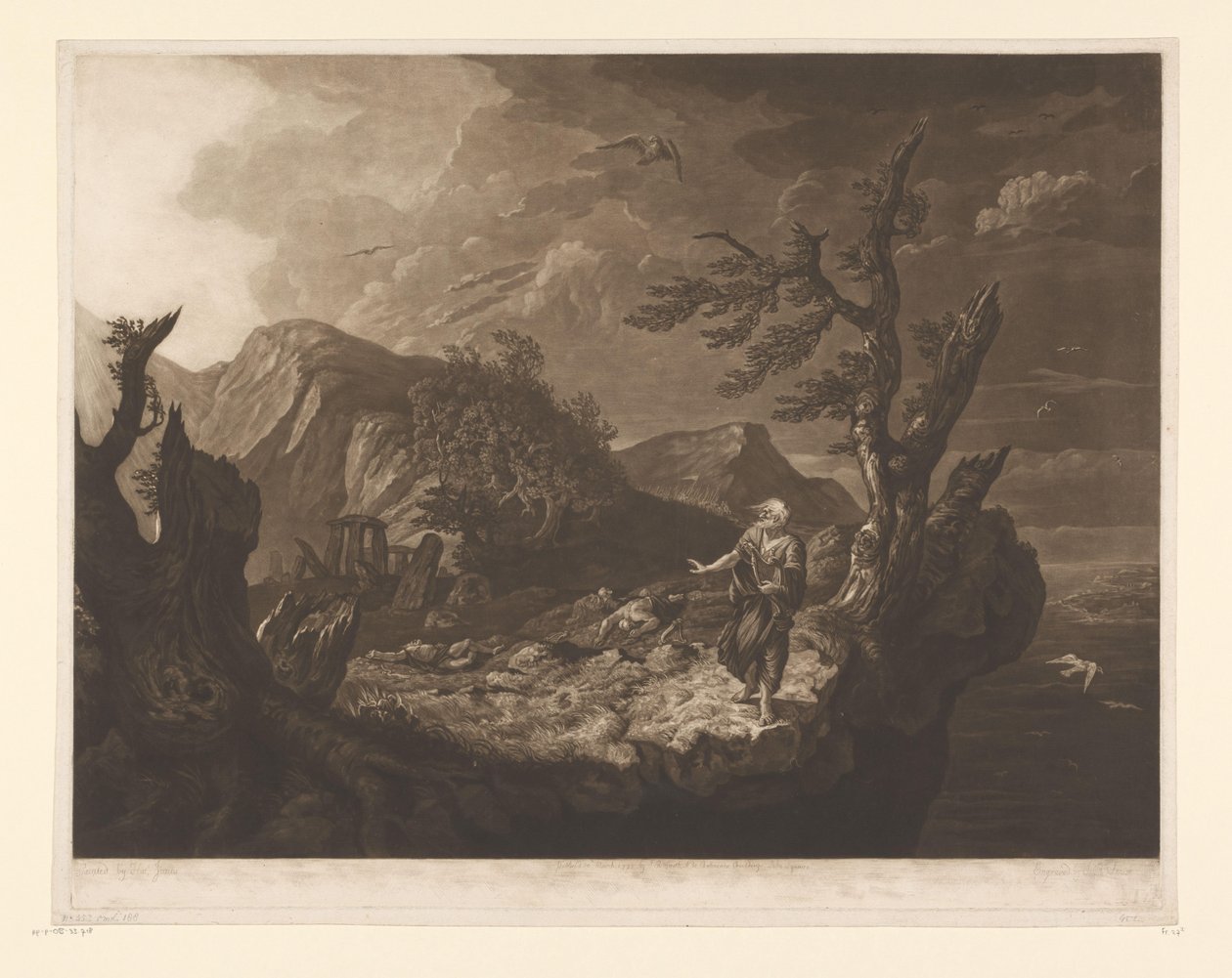 Paesaggio tempestoso con bardo al bordo di una scogliera da John Raphael Smith