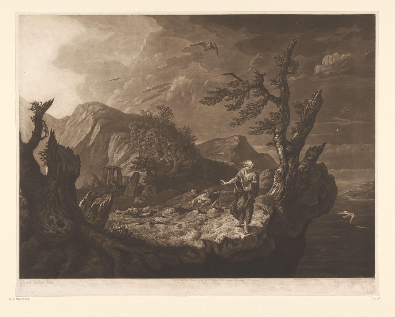 Paesaggio tempestoso con bardo sul bordo di una scogliera da John Raphael Smith