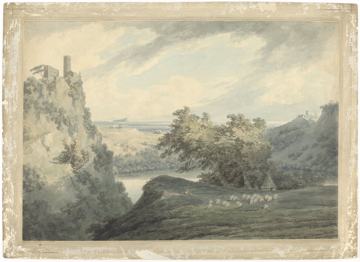 Paesaggio montuoso italiano con il lago di Nemi da John Robert Cozens