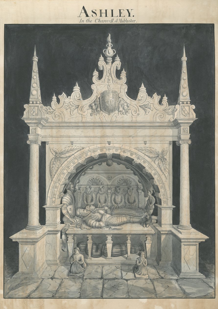 Chiesa di Ashley - Tomba di Ashley: disegno a penna e lavaggio, nd [?19° sec] da John Robert Fernyhough