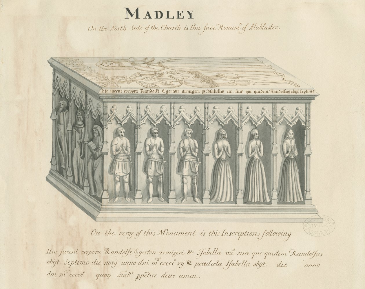 Chiesa di Madeley - Monumento a Randolf Egerton: disegno a penna e inchiostro, nd [19° sec] da John Robert Fernyhough