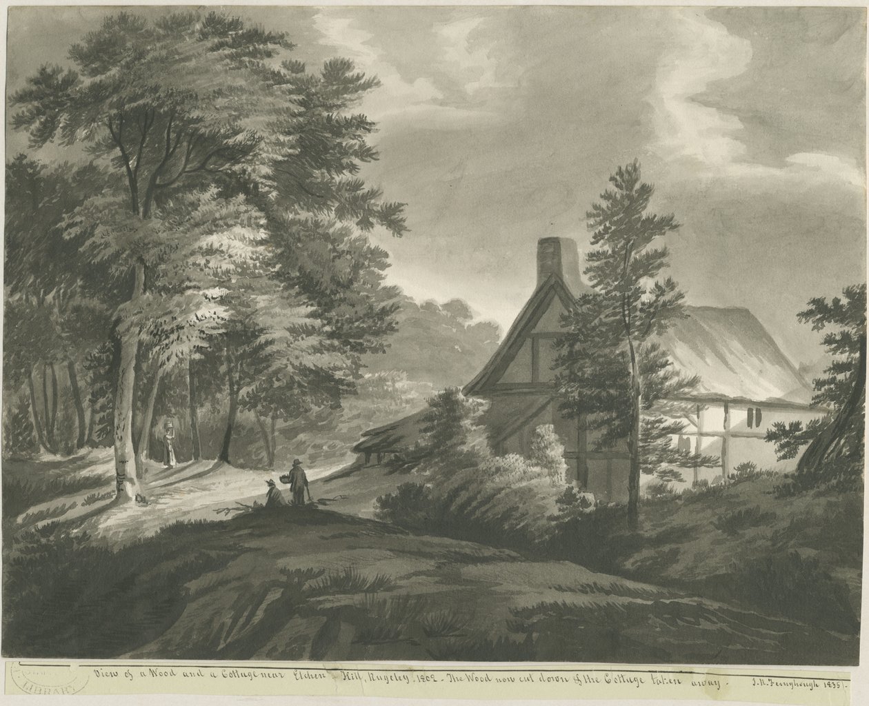 Rugeley - Cottage vicino a Etchinghill: disegno a lavaggio seppia, 1835 da John Robert Fernyhough