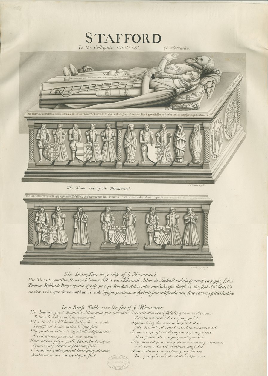 Stafford - Monumento Aston nella Chiesa di Santa Maria: disegno a seppia da John Robert Fernyhough