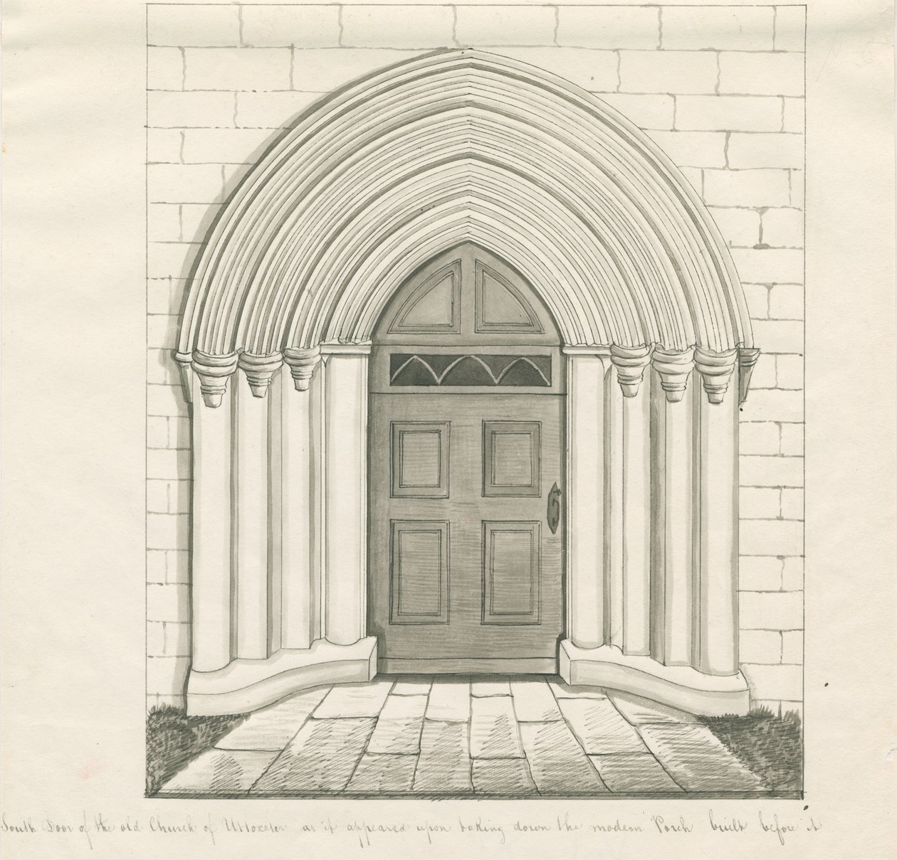 Chiesa di Uttoxeter - Porta sud: disegno a penna e seppia, nd [?metà 19° sec] da John Robert Fernyhough