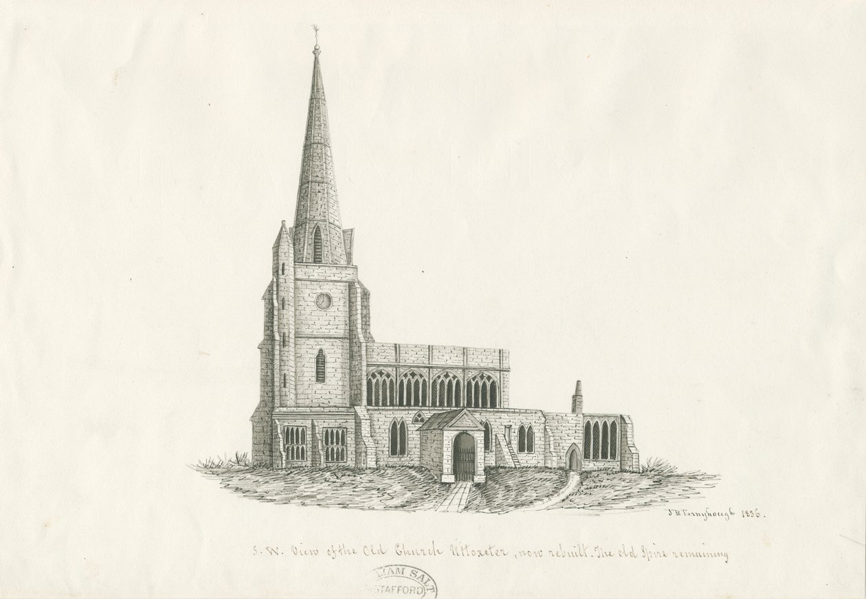 Chiesa di Uttoxeter [Vecchia]: disegno a penna e inchiostro, 1836 da John Robert Fernyhough