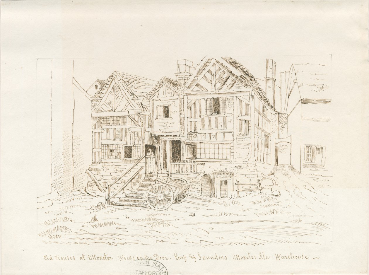Uttoxeter Town - Magazzino della birra: disegno a penna e inchiostro, nd [?metà XIX secolo] da John Robert Fernyhough