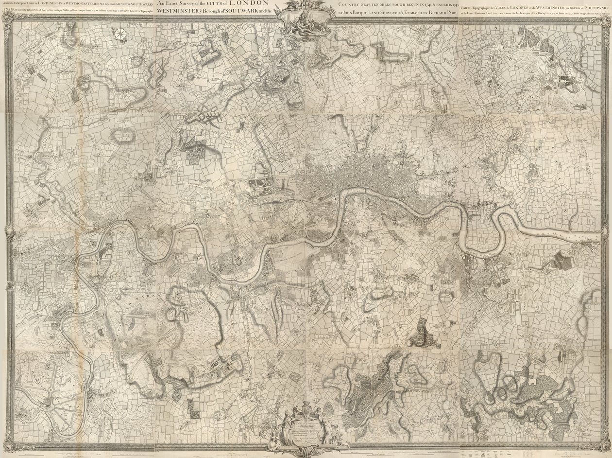 Un esatto rilievo delle città di Londra, Westminster, il borgo di Southwark e la campagna vicina per dieci miglia intorno da John Rocque
