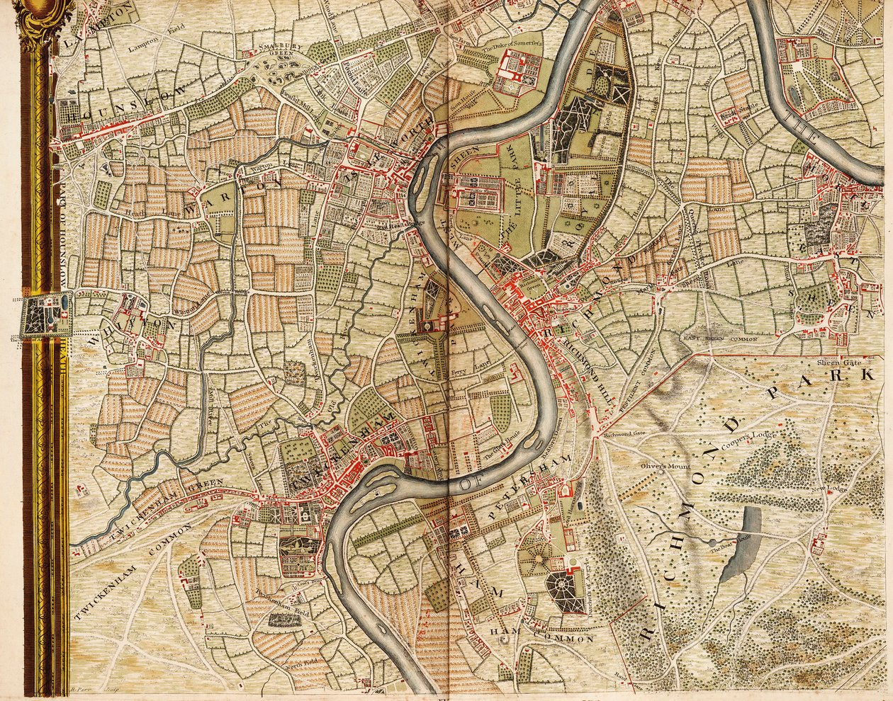 Mappa di Hounslow, Twickenham e Richmond da John Rocque