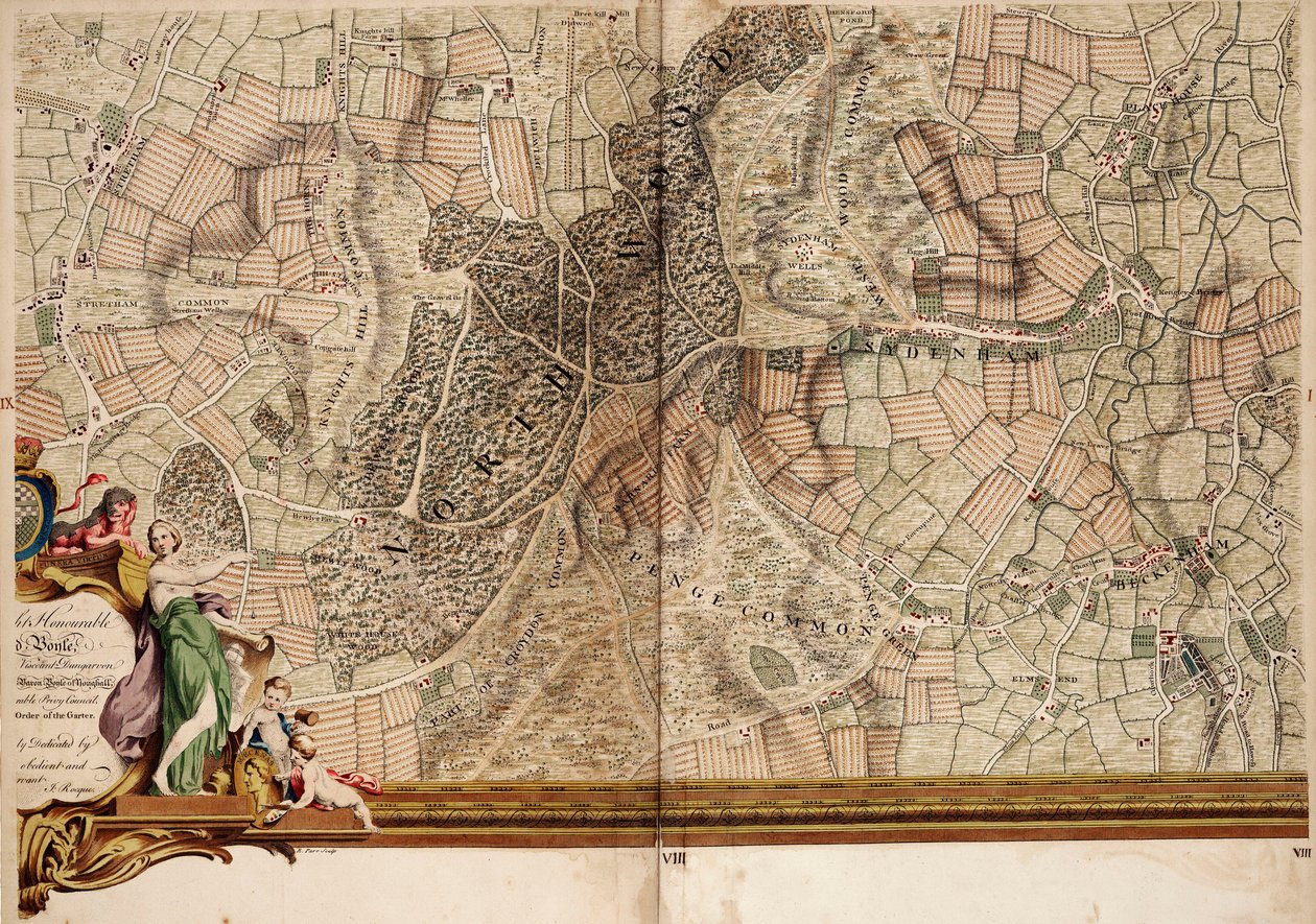 Mappa di Streatham, Croydon e Sydenham da John Rocque