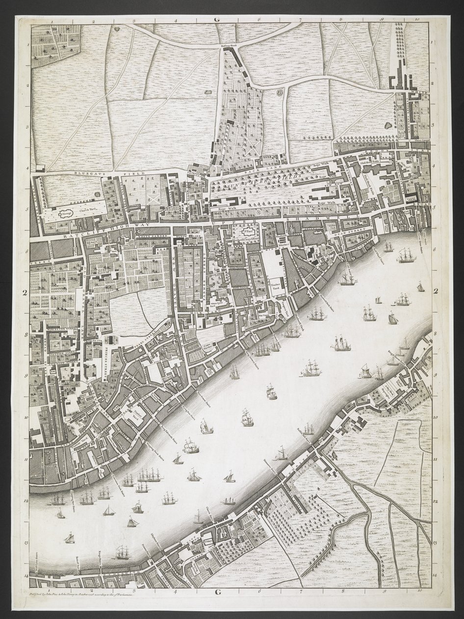 Piano di Londra, Ratcliff highway, Upper Shadwell road, un piano delle città di Londra e Westminster, e del borgo di Southwark; : con gli edifici contigui; Da un