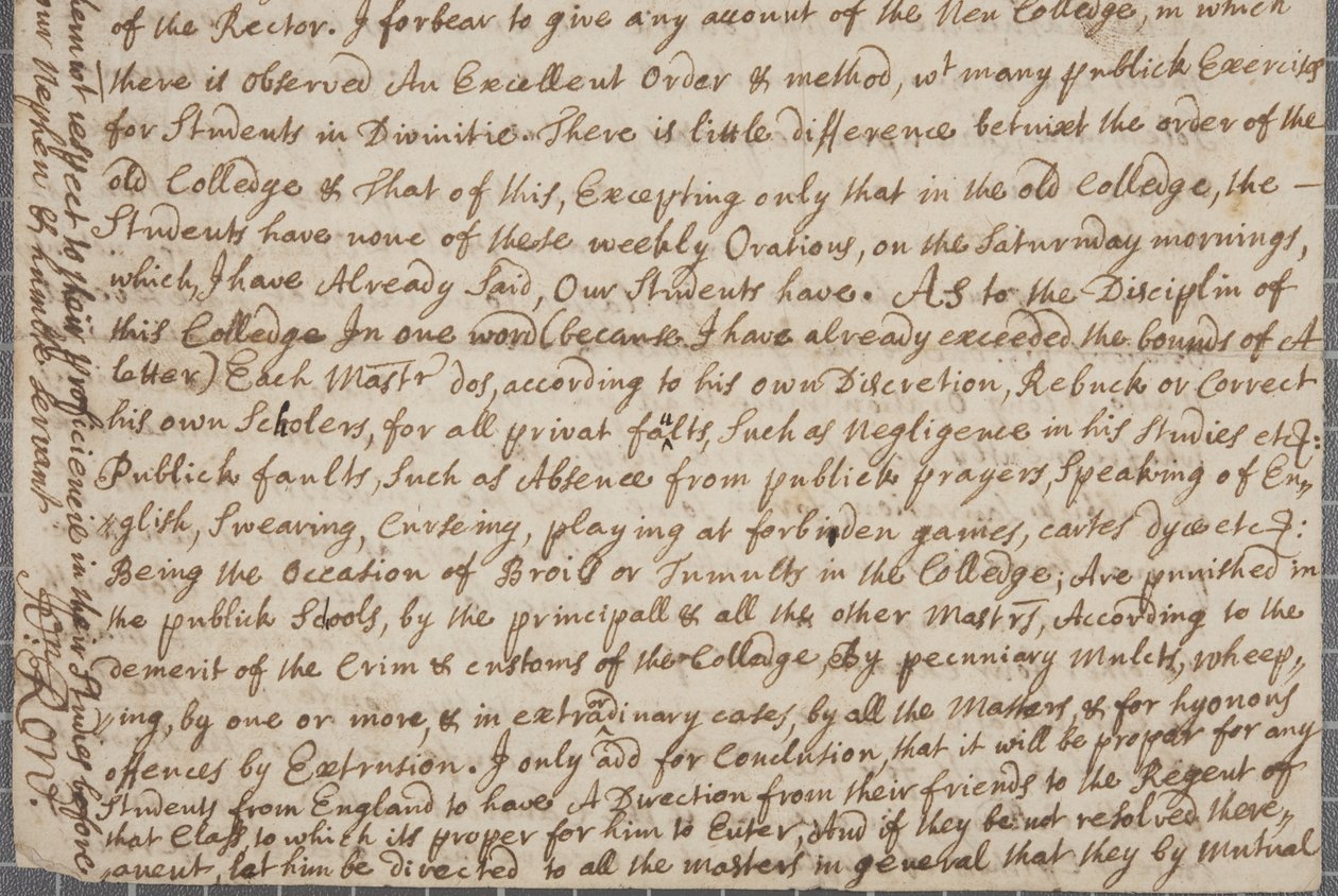 Una lettera di John Row, studente a St Andrews, a suo zio, 1691 da John Row