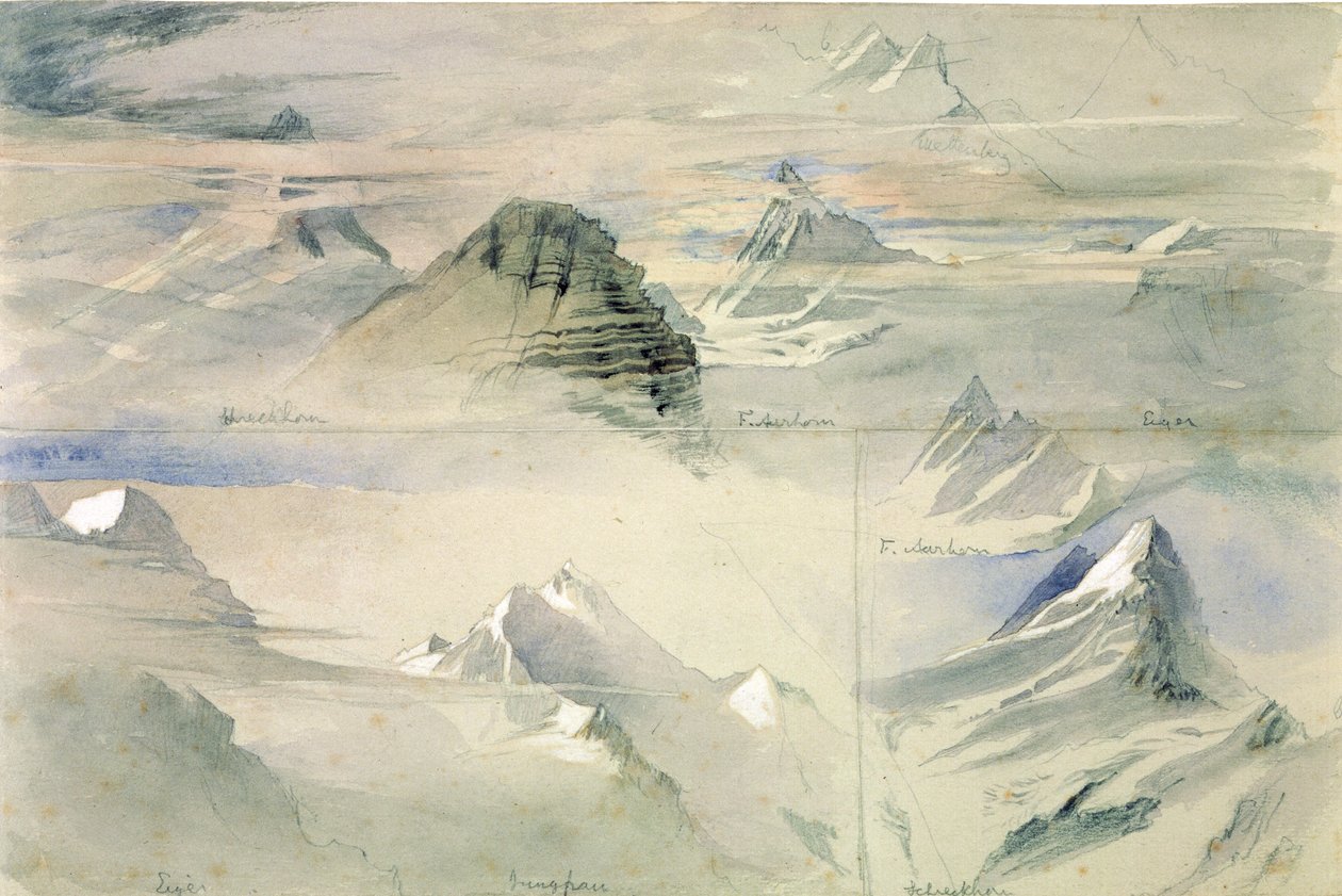 Cime alpine: Jungfrau e altre, 1846 da John Ruskin
