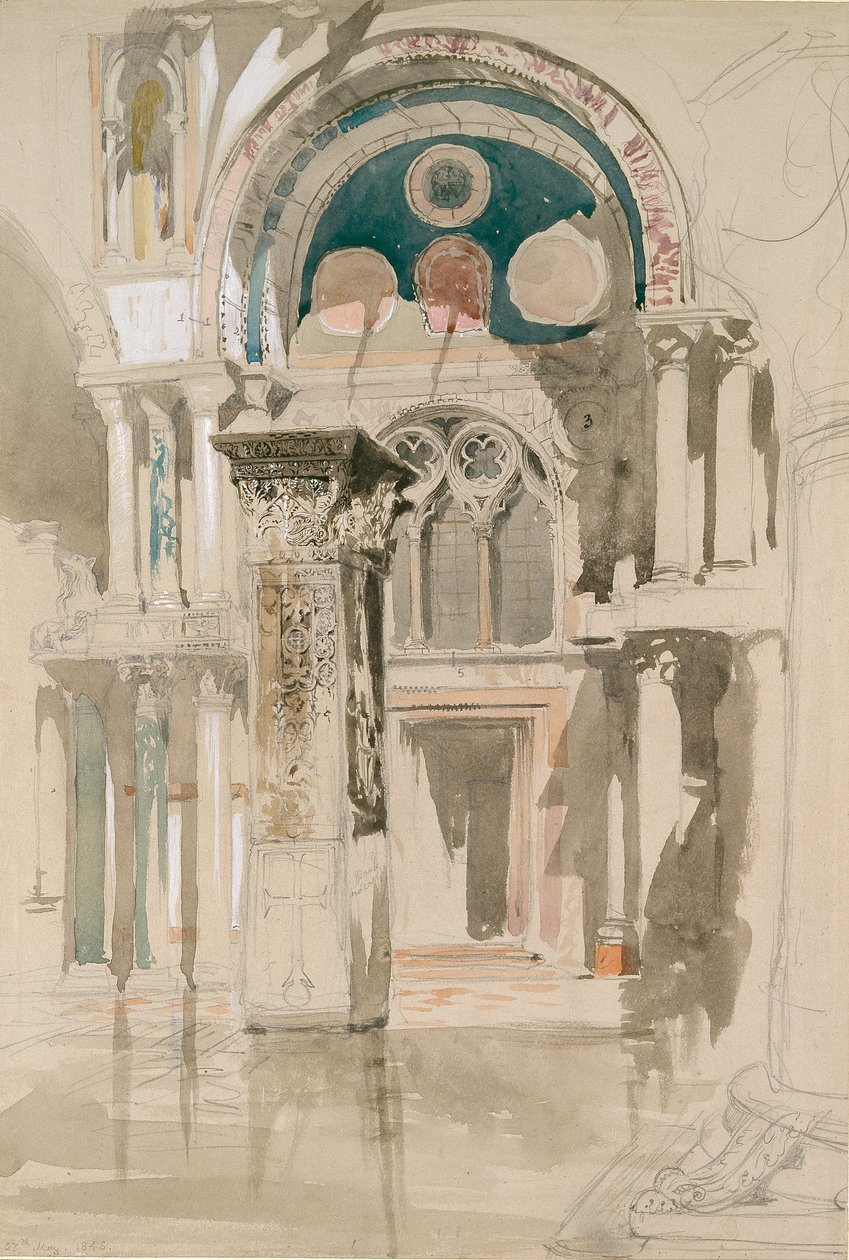 Parte della Basilica di San Marco, Venezia: Schizzo dopo la Pioggia, 27 Maggio 1846 da John Ruskin