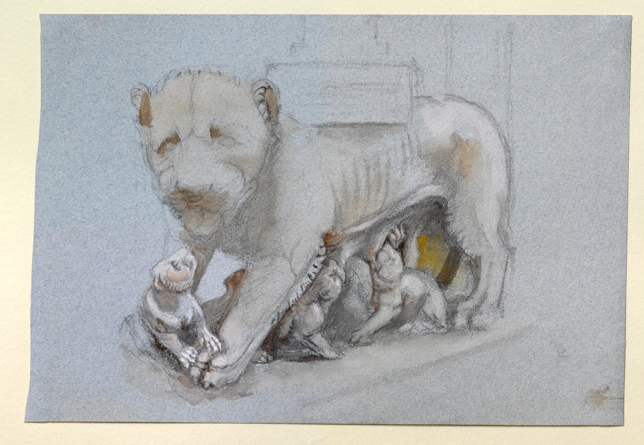 Schizzo di leonessa e cuccioli dal pulpito di Siena di Nicola Pisano, giugno 1870 da John Ruskin