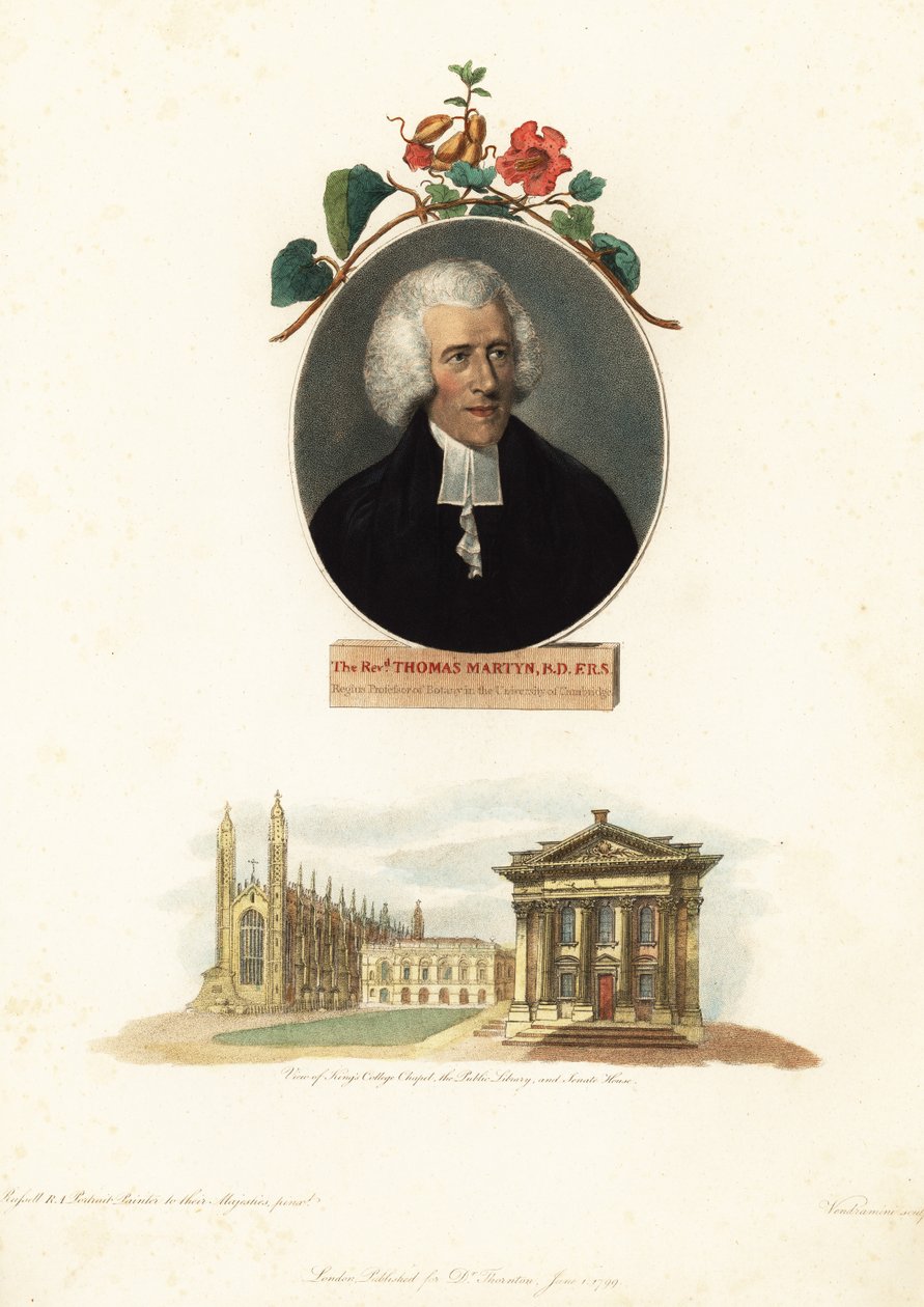Thomas Martyn, Professore di Botanica, Università di Cambridge, 1799 (incisione) da John Russel