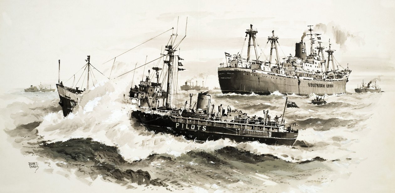 Nave e barca non identificata da John S. Smith