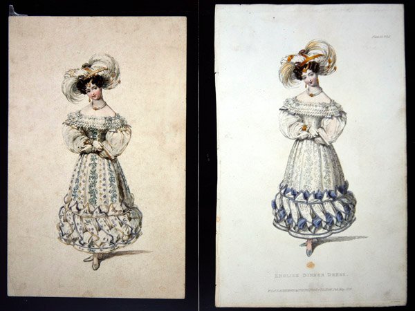 Schizzo e stampa di una tavola di moda, c.1829 da John Samuel Agar