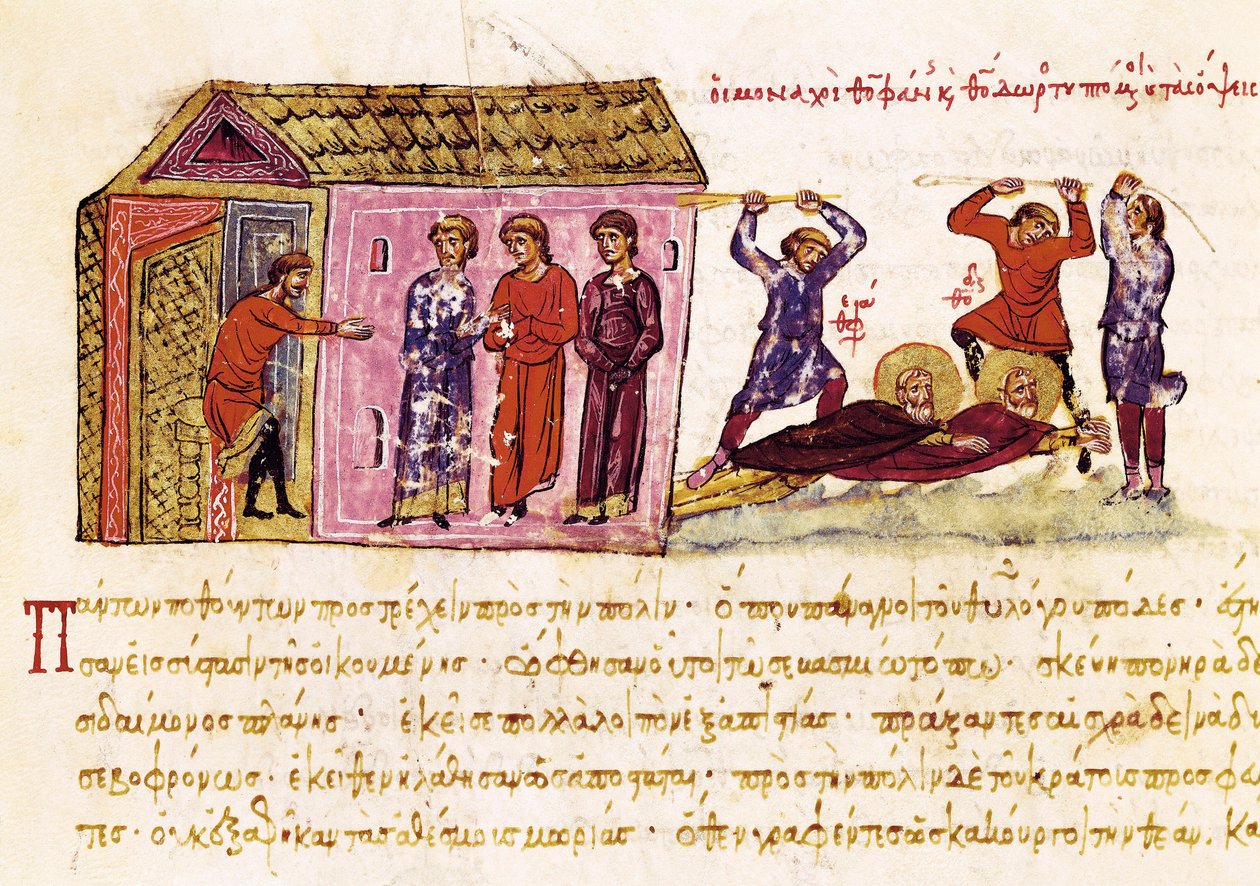 I monaci San Teofane il Confessore (c.759-818) e San Teodoro lo Studita (759-826) frustati per ordine dell