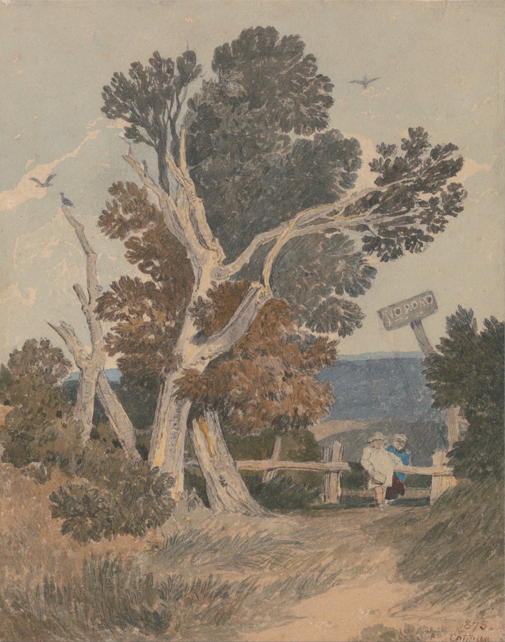 Un gruppo di alberi vicino a una recinzione da John Sell Cotman