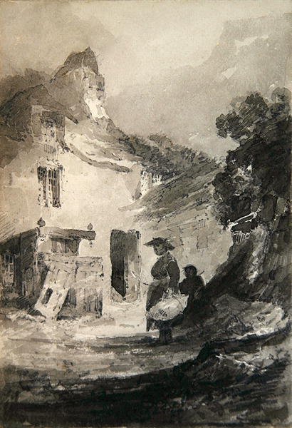 Un vecchio cottage a Dolgelly (matita e lavaggio grigio su carta) da John Sell Cotman