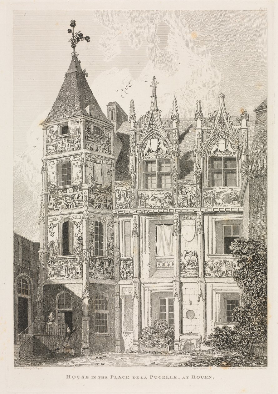 Antichità Architettoniche della Normandia (Vol. II), Tav. 64: Casa nella Place de la Pucelle, a Rouen da John Sell Cotman