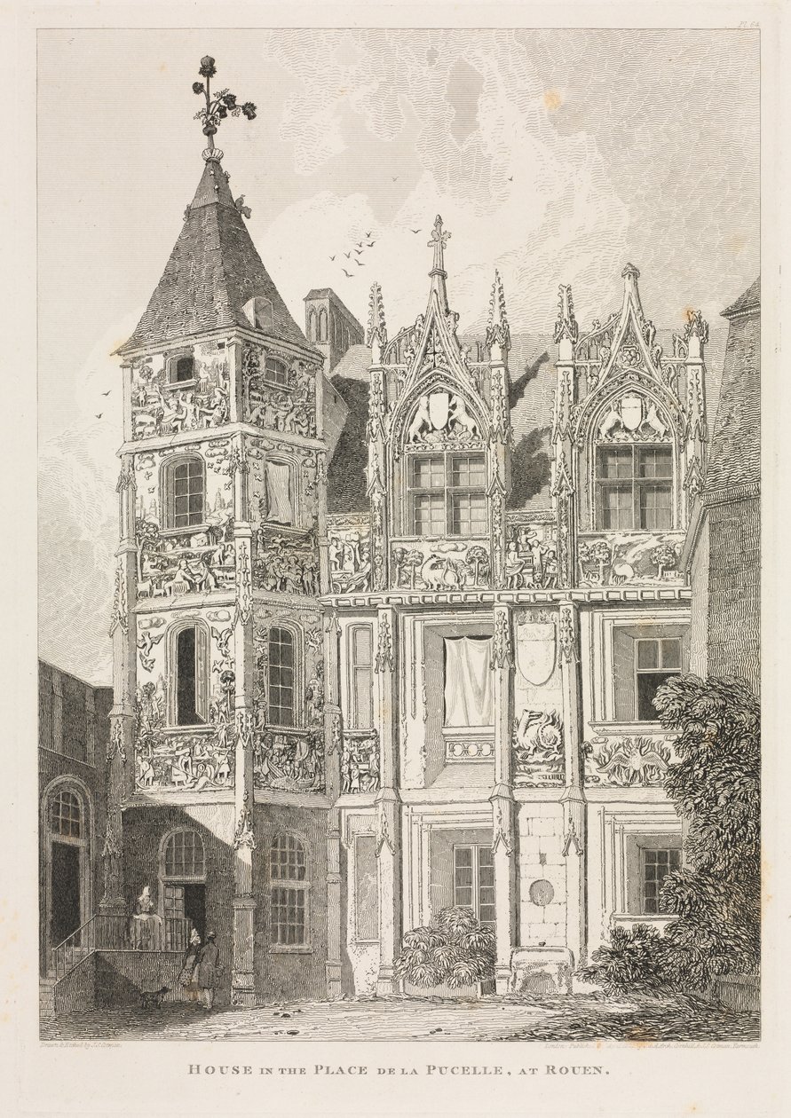 Antichità architettoniche della Normandia Vol. II, Pl. 64: Casa nella Place de la Pucelle, a Rouen da John Sell Cotman