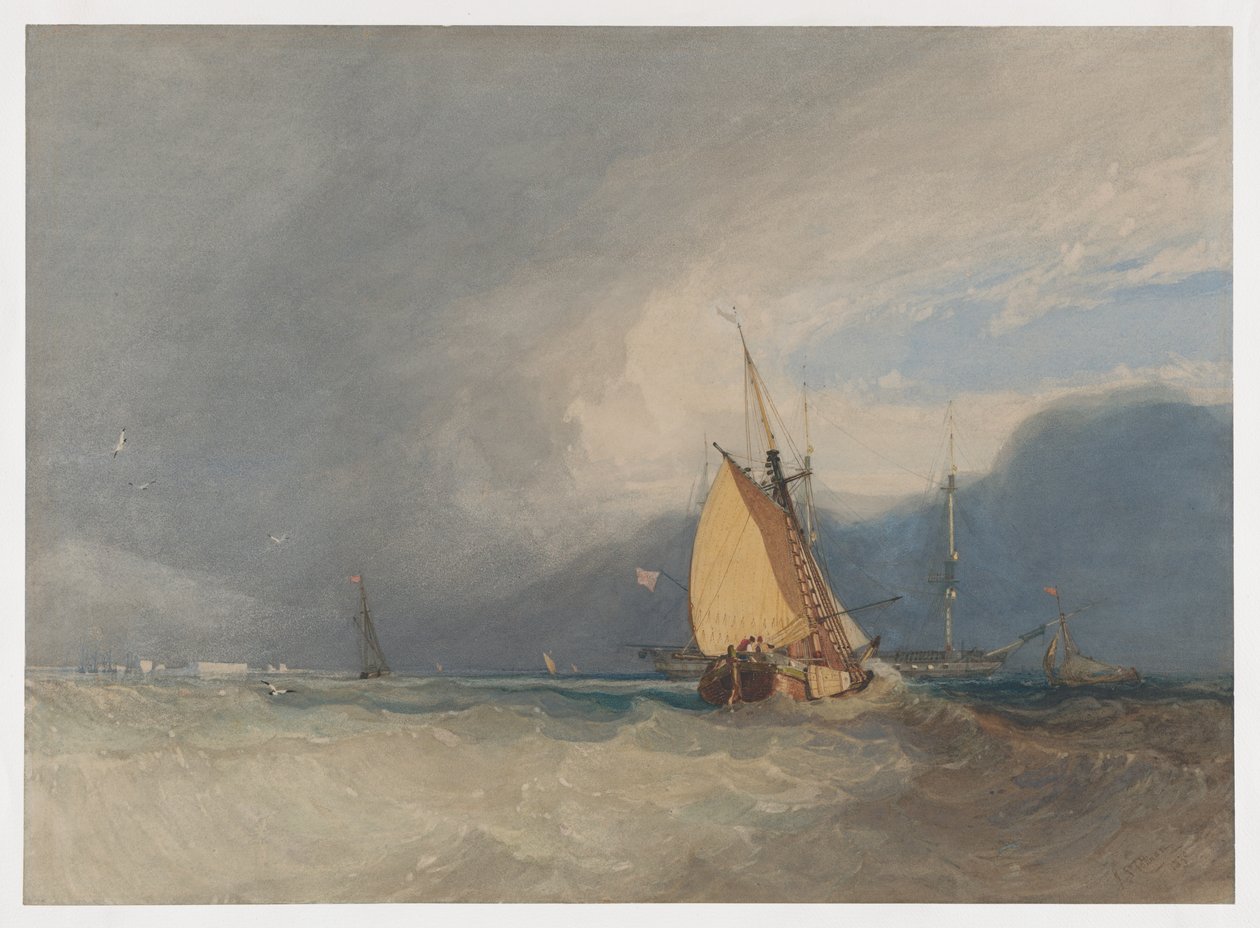 Barche al largo della costa, tempesta in arrivo da John Sell Cotman