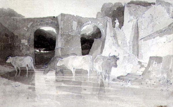 Bovini in un fiume da John Sell Cotman