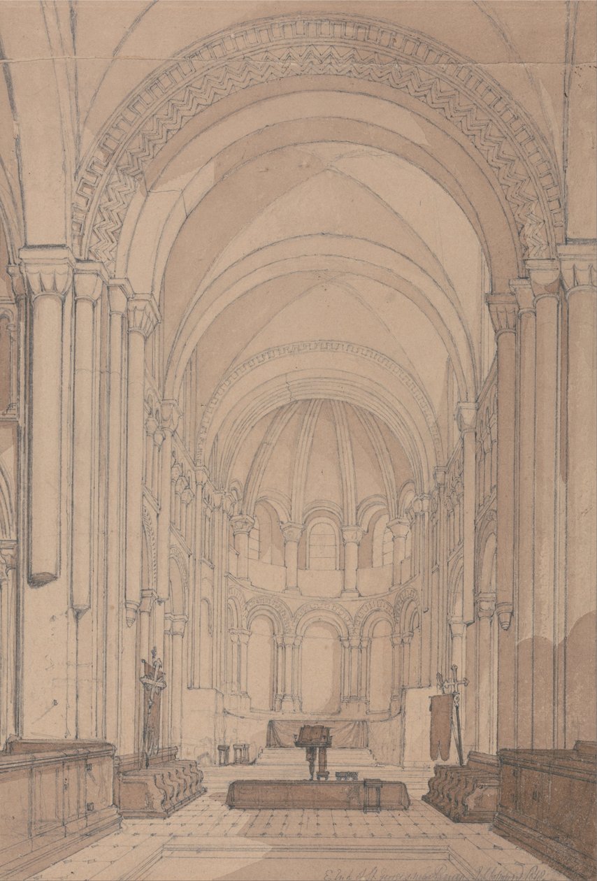 Estremità della chiesa abbaziale di Saint-Georges de Boscherville, vicino a Rouen, in Normandia da John Sell Cotman