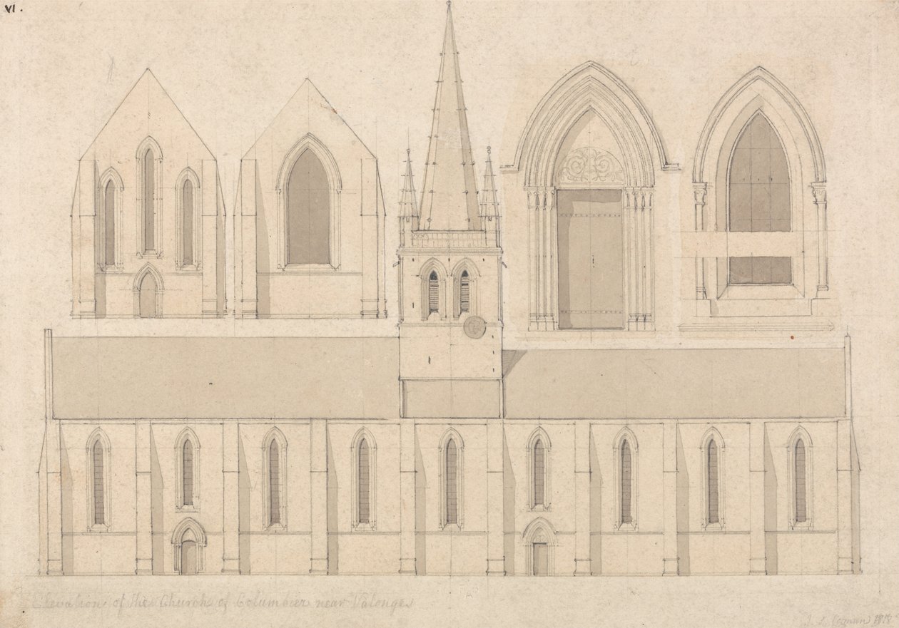 Elevazione della chiesa di Columbiers, vicino a Valognes, Normandia da John Sell Cotman