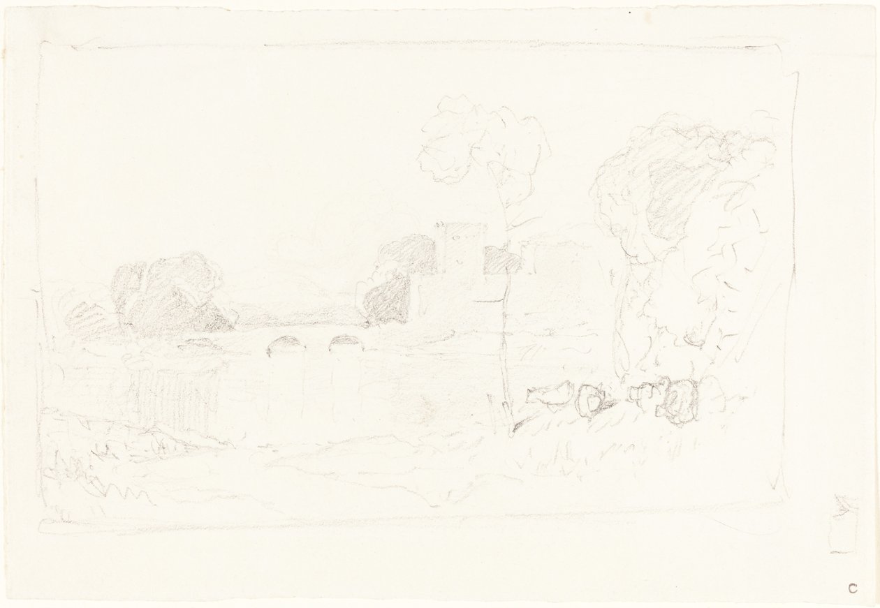Schizzo di paesaggio con ponte e castello da John Sell Cotman