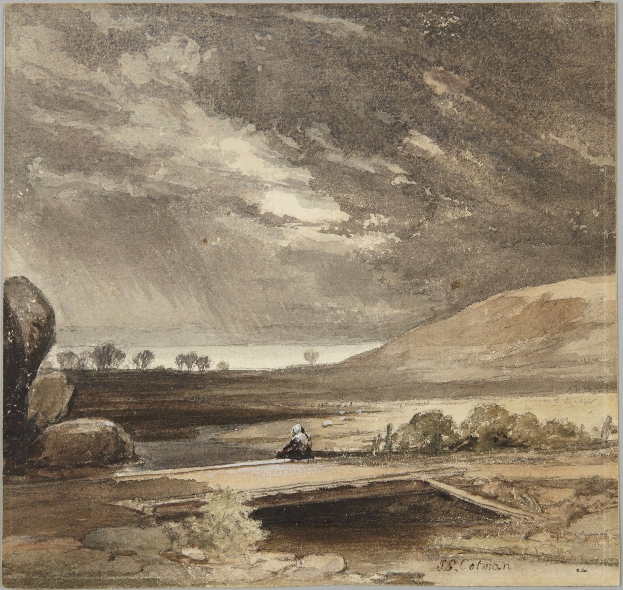 Paesaggio con nuvole tempestose e ponte da John Sell Cotman
