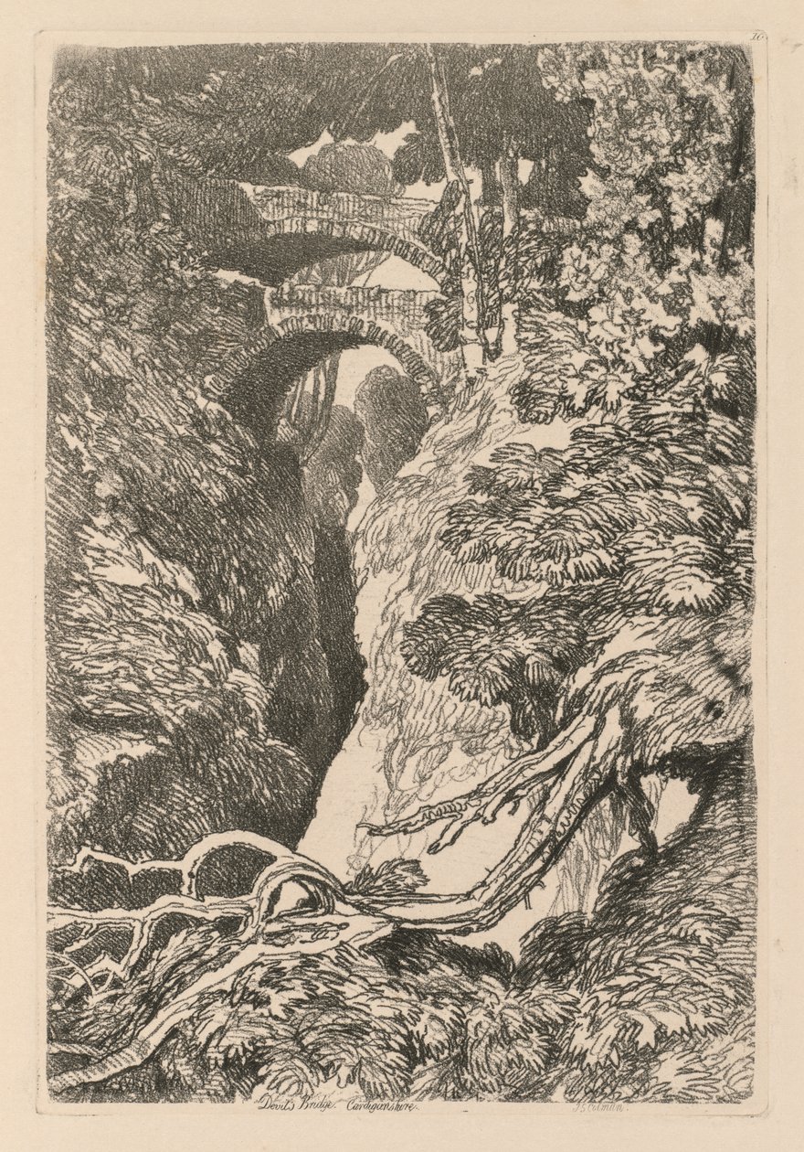 Liber Studiorum: Tavola 10, Il ponte del diavolo, Cardinganshire, 1838 da John Sell Cotman