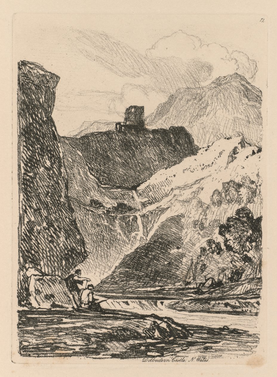 Liber Studiorum: Tavola 12, Castello di Dolbadern, Lago Llanberris, Galles del Nord, 1838 da John Sell Cotman