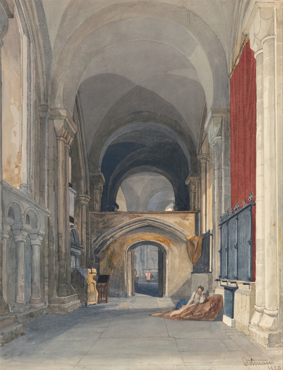 Cattedrale di Norwich: Interno della navata nord del coro, sguardo verso est da John Sell Cotman