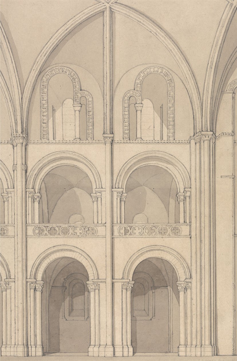 Prospettiva in elevazione di una parte della chiesa abbaziale di Santo Stefano a Caen, in Normandia da John Sell Cotman