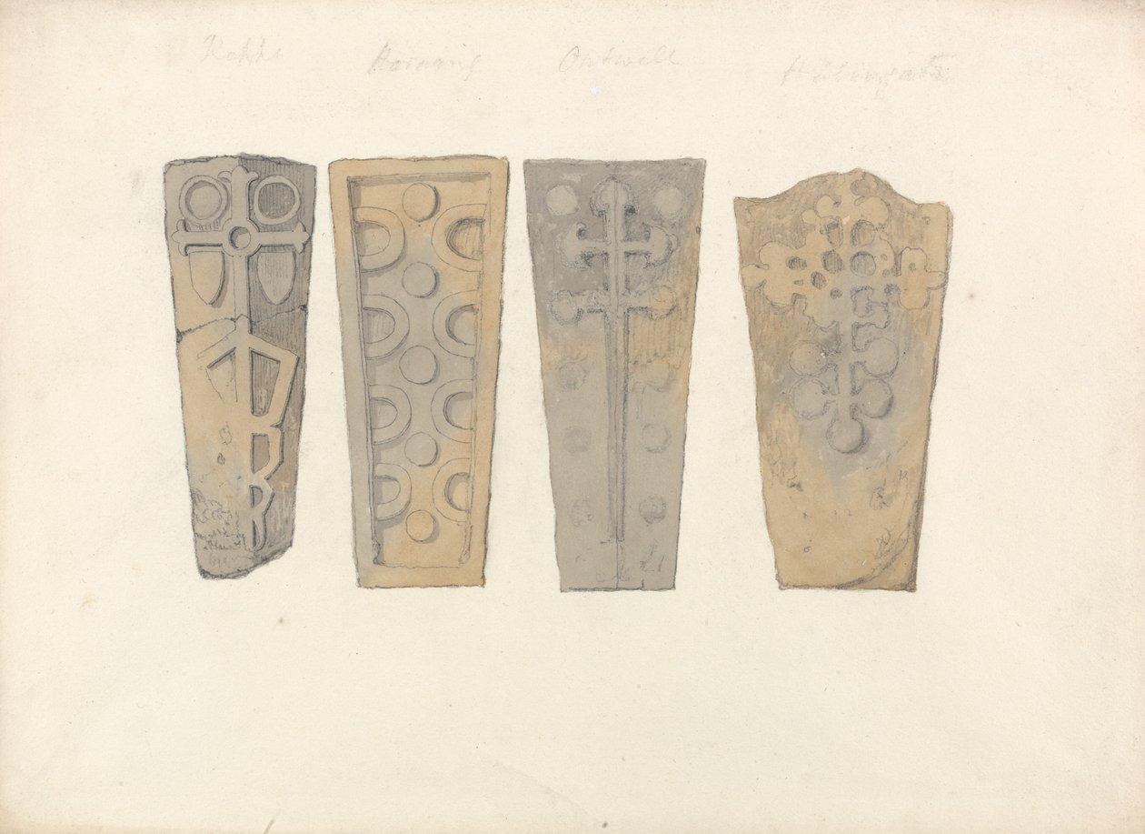 Studi di quattro coperchi di bara provenienti da chiese del Norfolk da John Sell Cotman