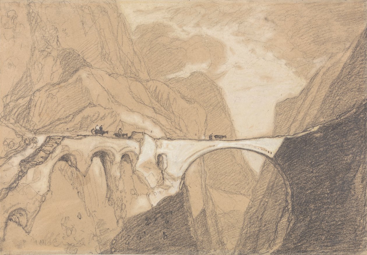 Viaggiatori che Attraversano un Ponte su una Gola Alpina da John Sell Cotman