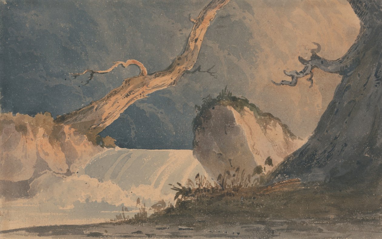 Cascata in un paesaggio desolato da John Sell Cotman