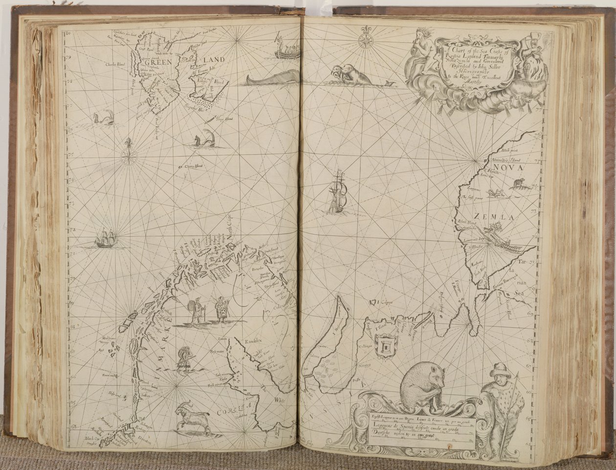 Carta delle Coste Marine della Russia, Lapponia, Finmarke, Nova Zemla e Groenlandia, 1671 da John Seller