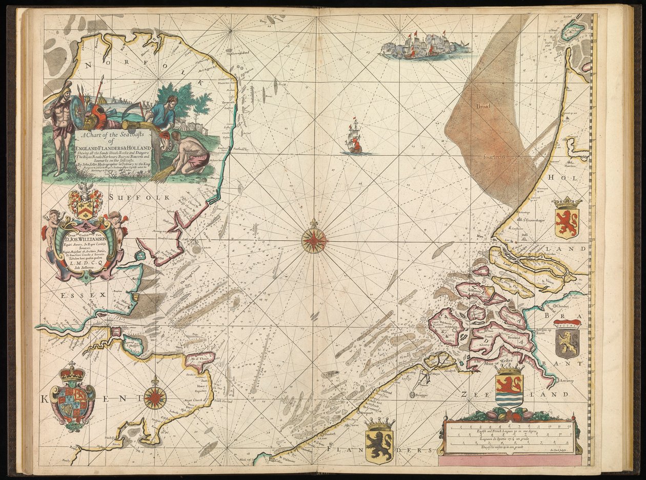 Carta delle coste marittime di Inghilterra, Fiandre e Olanda, c.1672 da John Seller